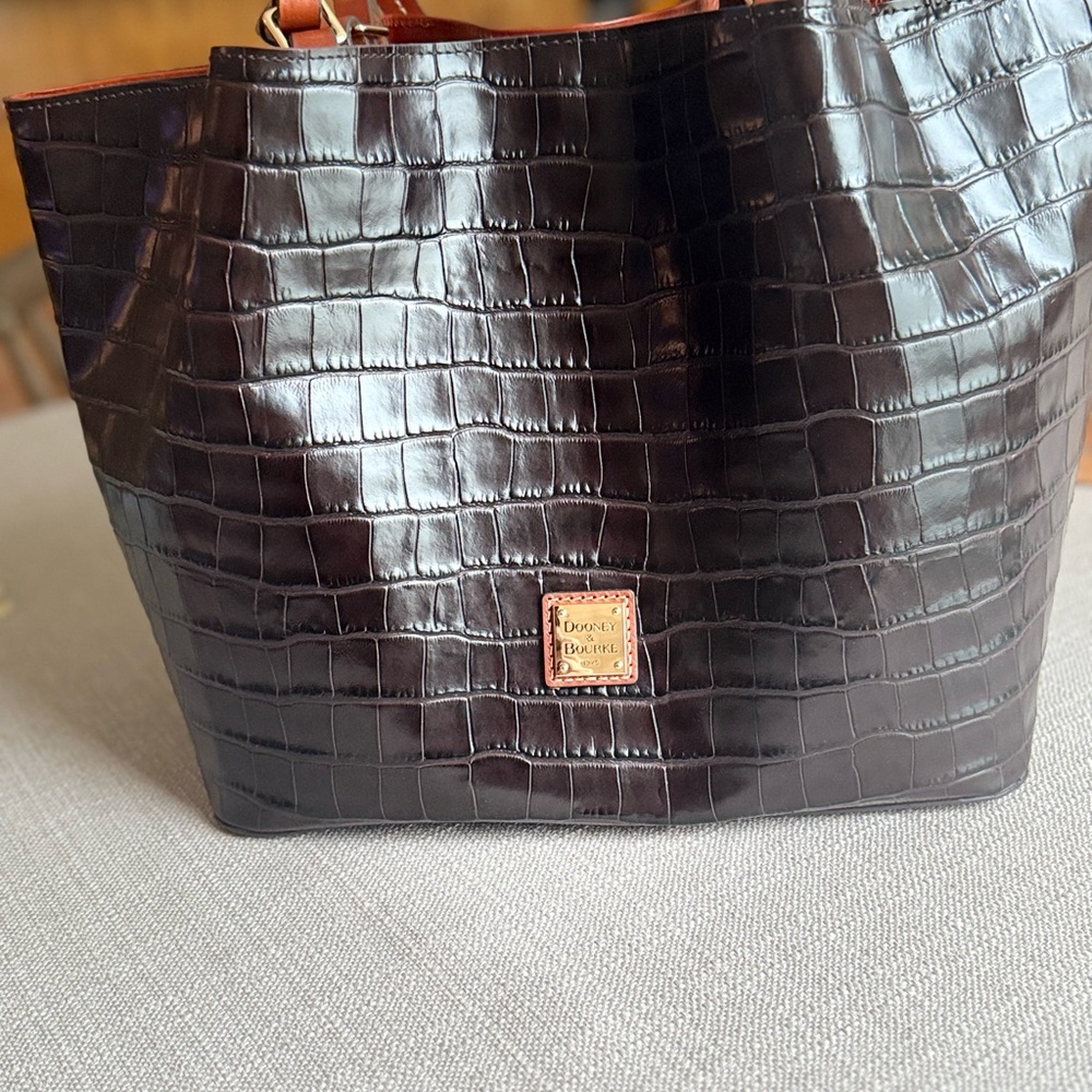 Dooney & Bourke Crocodile Embossed Brown Tote Bag